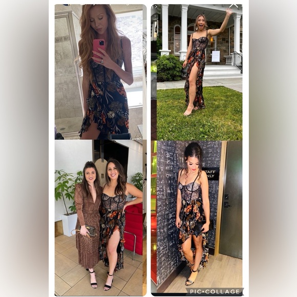 KATIE MAY | Take A Sip Black 70s Floral Orange Lace Corset Flowy Dress XS - Picture 4 of 16